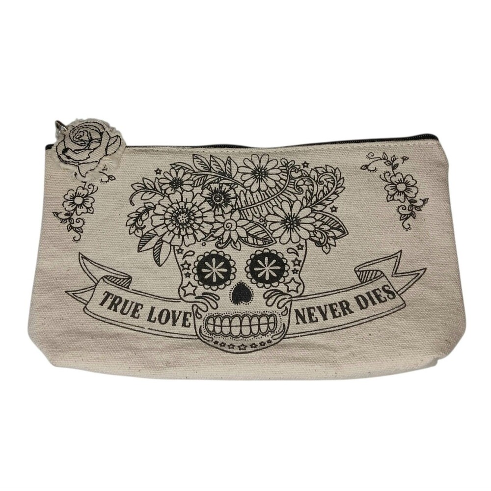 Skull Day Of The Dead Zippered Pouch Makeup Bag True Love Never Dies By Twos Co